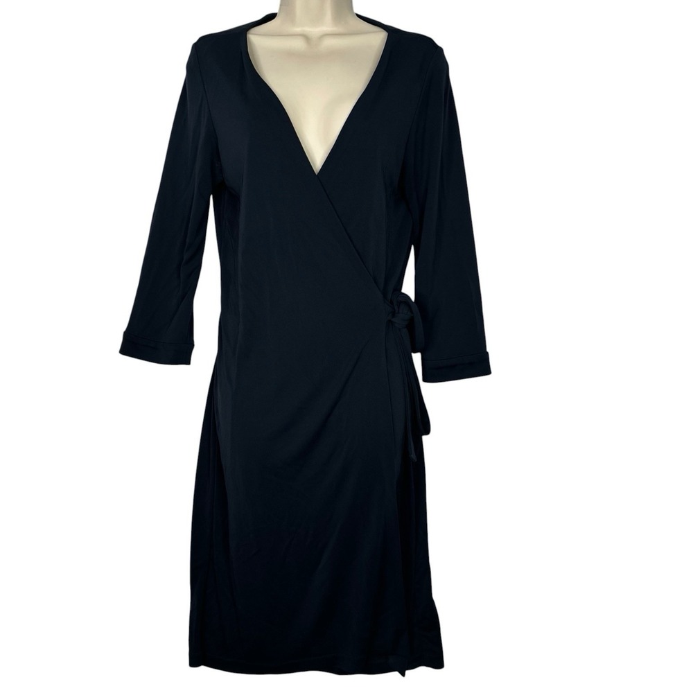 Diane von Furstenberg DVF Wrap Midi Dress Womens 12 Navy Belted Made in USA